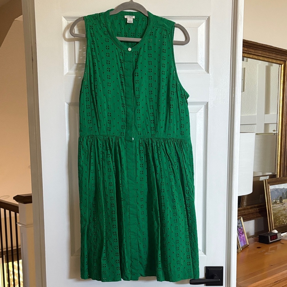 J. Crew Vibrant Green Eyelet Midi Dress